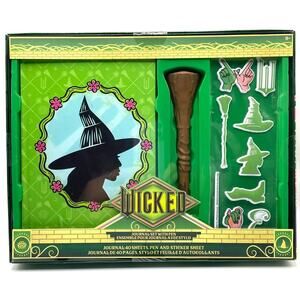 Wicked For Good Elphaba Notebook Broom Pen Sticker Set Witch Whimsy Pink Green